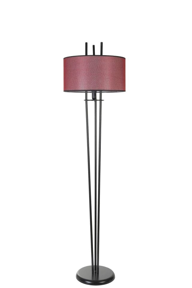 Belen Siyah Silindir Hasır Bordo Abajurlu Lambader