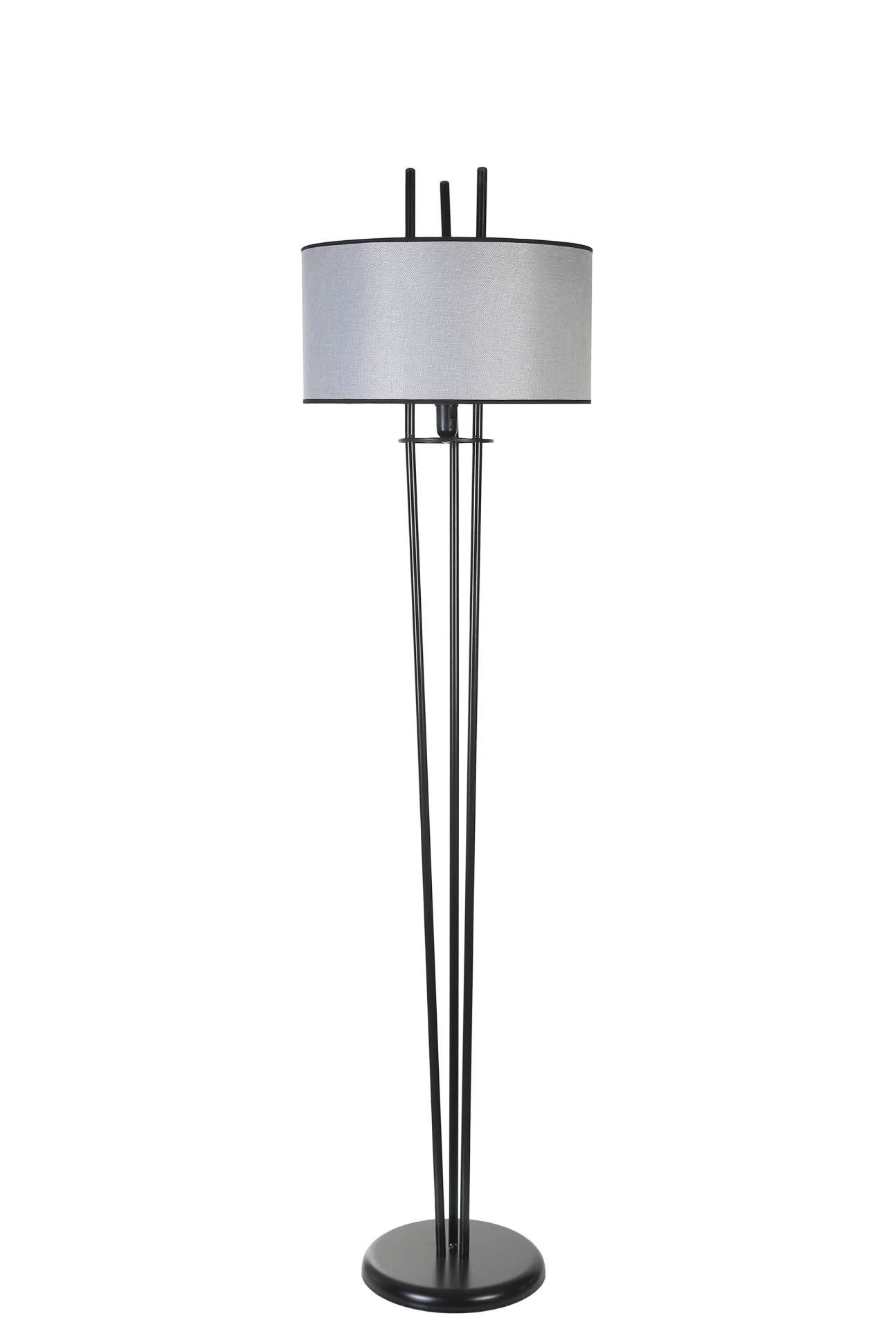 Belen Siyah Silindir Hasır Gri Abajurlu Lambader