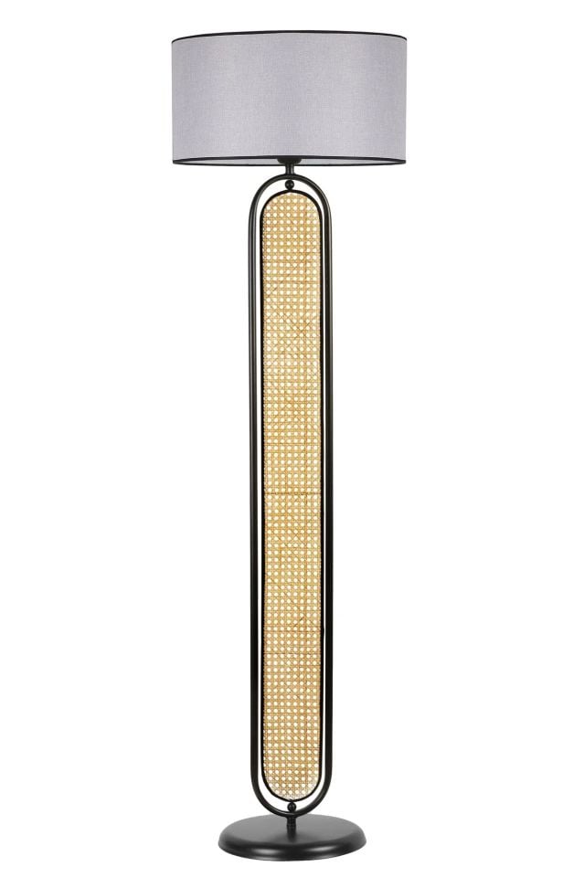 Belinda Siyah Silindir Hasır Gri Lambader