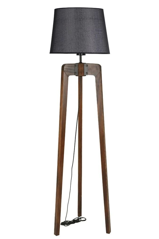 Çağla Ceviz Piramit Hasır Siyah Abajurlu Lambader