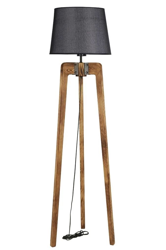 Çağla Yanık Piramit Hasır Siyah Abajurlu Lambader