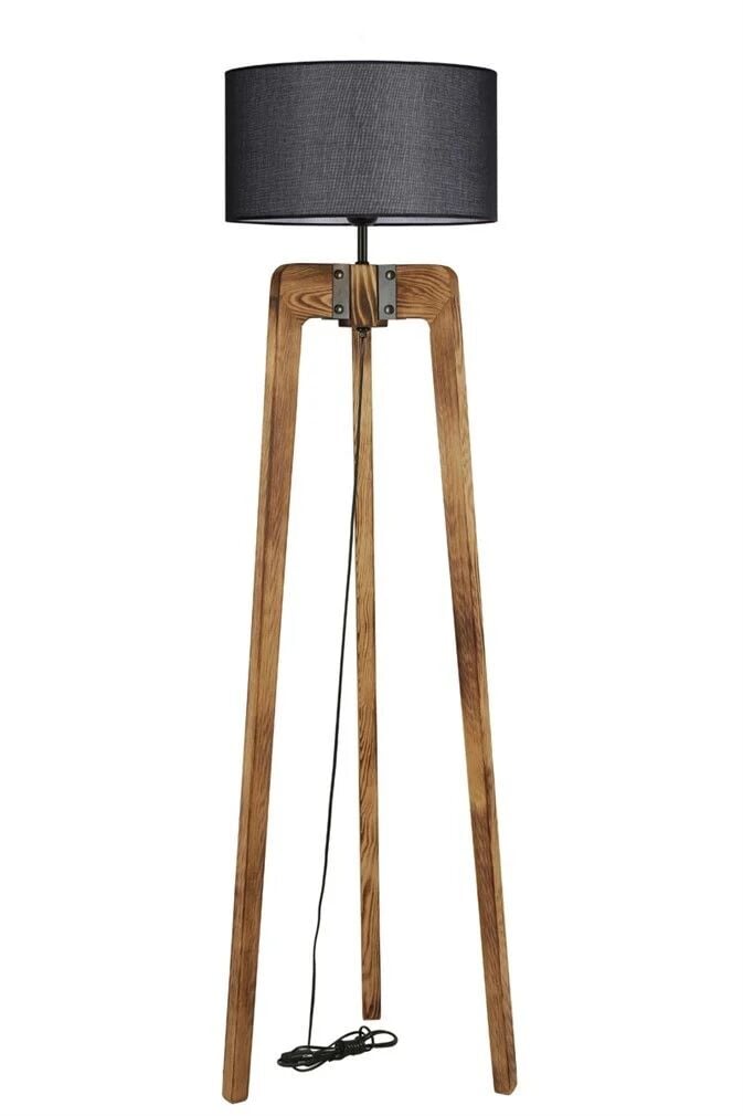 Çağla Yanık Silindir Hasır Siyah Abajurlu Lambader