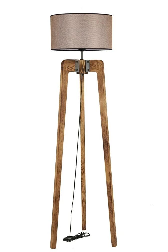 Çağla Yanık Silindir Koyu Hasır Abajurlu Lambader