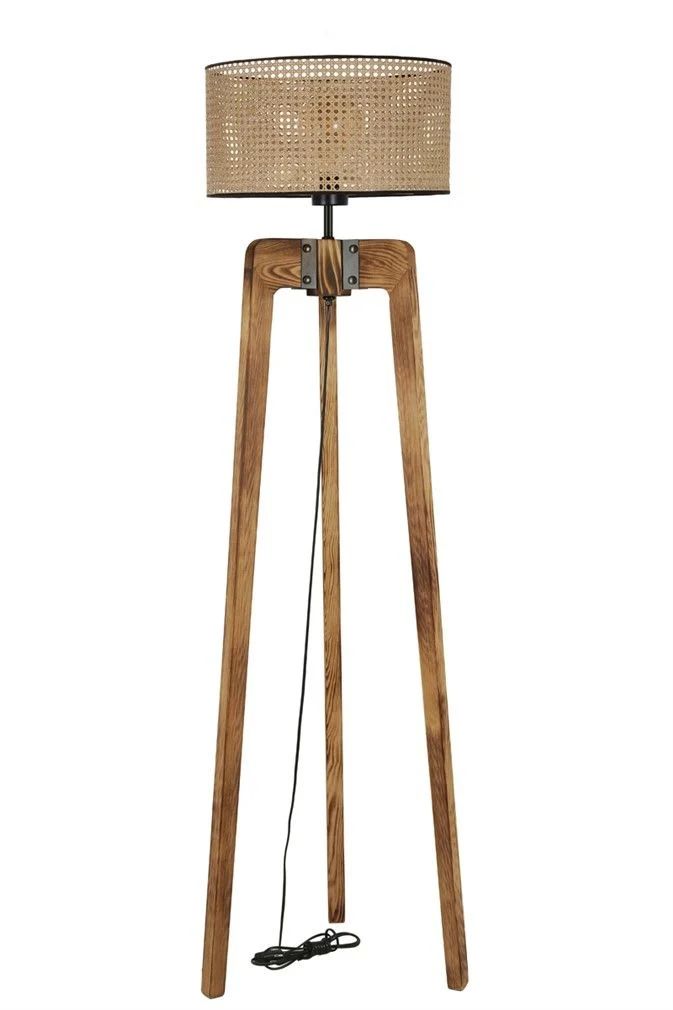 Çağla Yanık Silindir Rattan Abajurlu Lambader