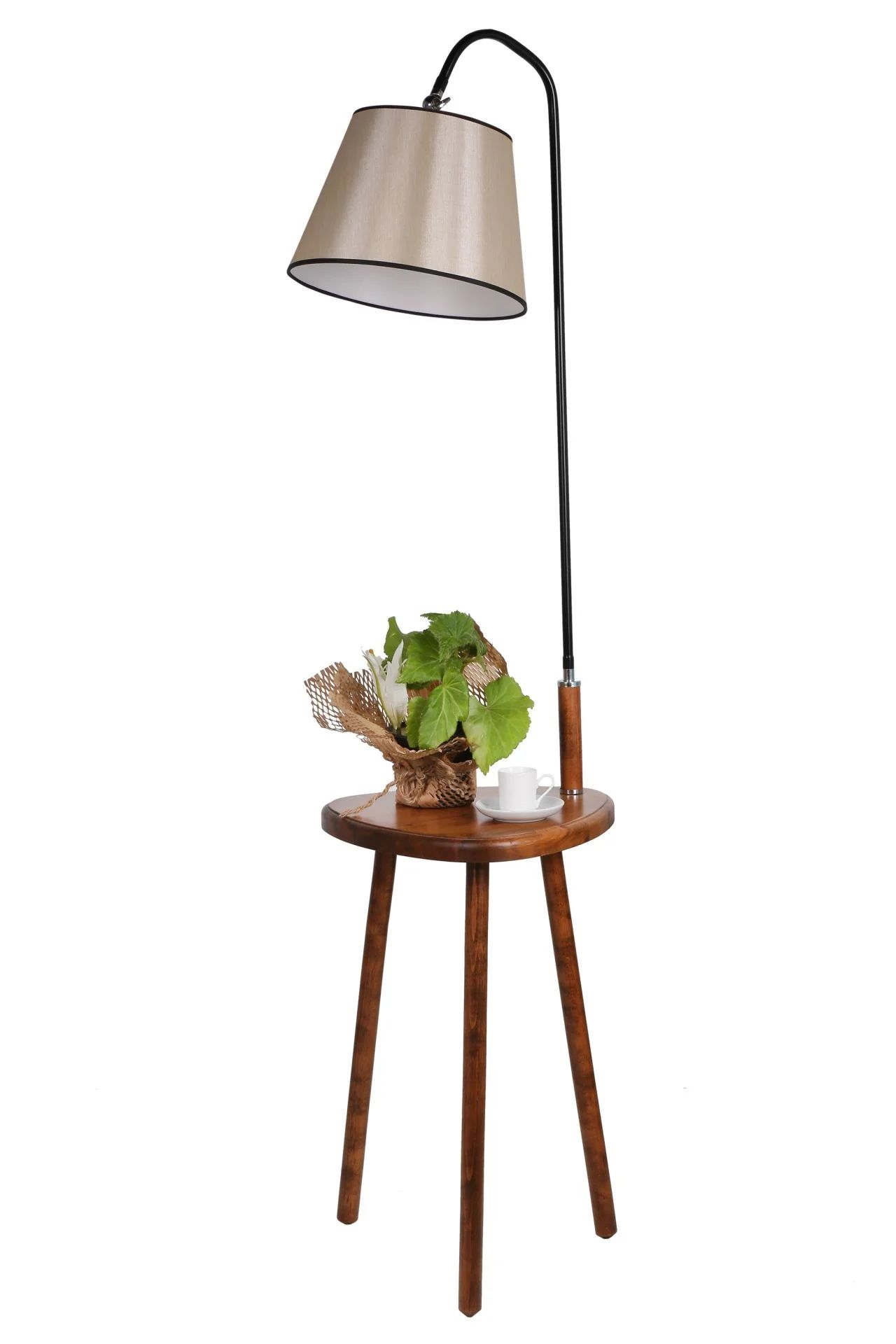 Demet Sehpalı Ceviz Piramit 15-3 Abajurlu Lambader