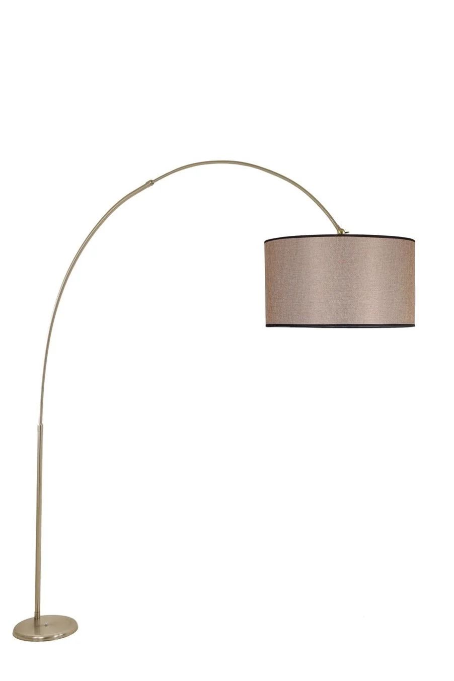 Deve Boynu Mat Krom Silindir Koyu Hasır Abajurlu Lambader