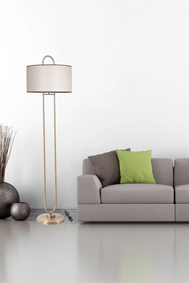 Elips Eskitme Finli Krem Abajurlu Lambader