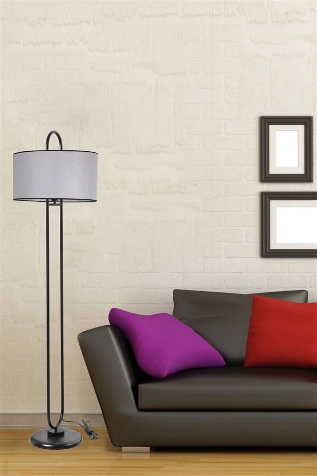 Elips Siyah Açık Hasır Abajurlu Lambader