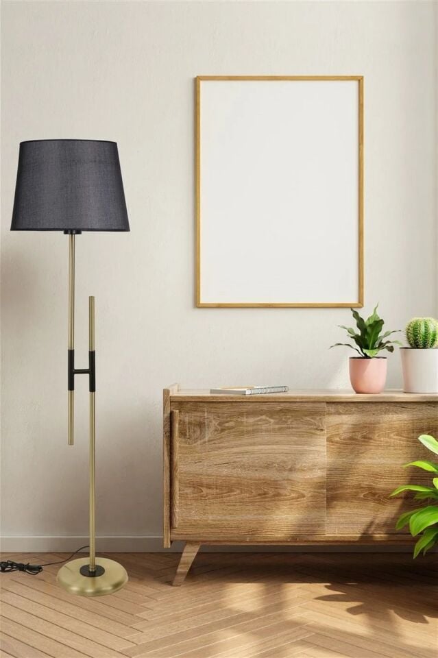 Felix Eskitme Piramit Hasır Siyah Abajurlu Lambader