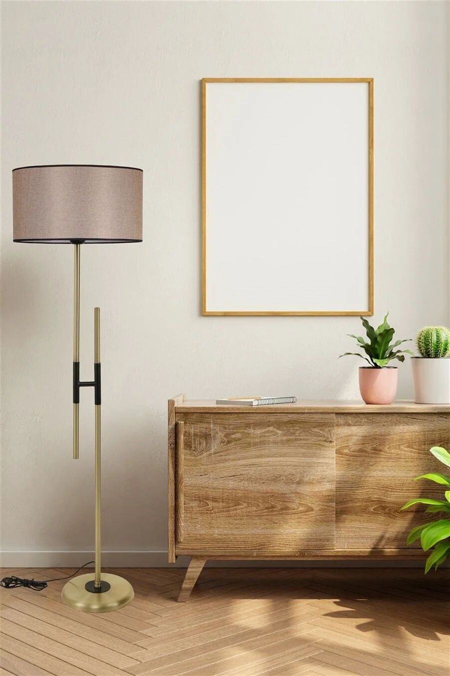 Felix Eskitme Silindir Koyu Hasır Abajurlu Lambader