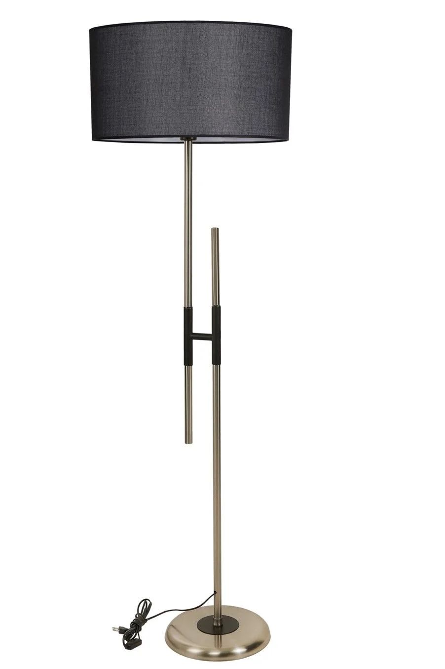 Felix Mat Krom Silindir Hasır Siyah Abajurlu Lambader