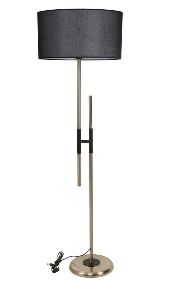 Felix Mat Krom Silindir Hasır Siyah Abajurlu Lambader