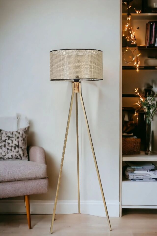 Fisco Tripod Eskitme Silindir Petek Abajurlu Lambader