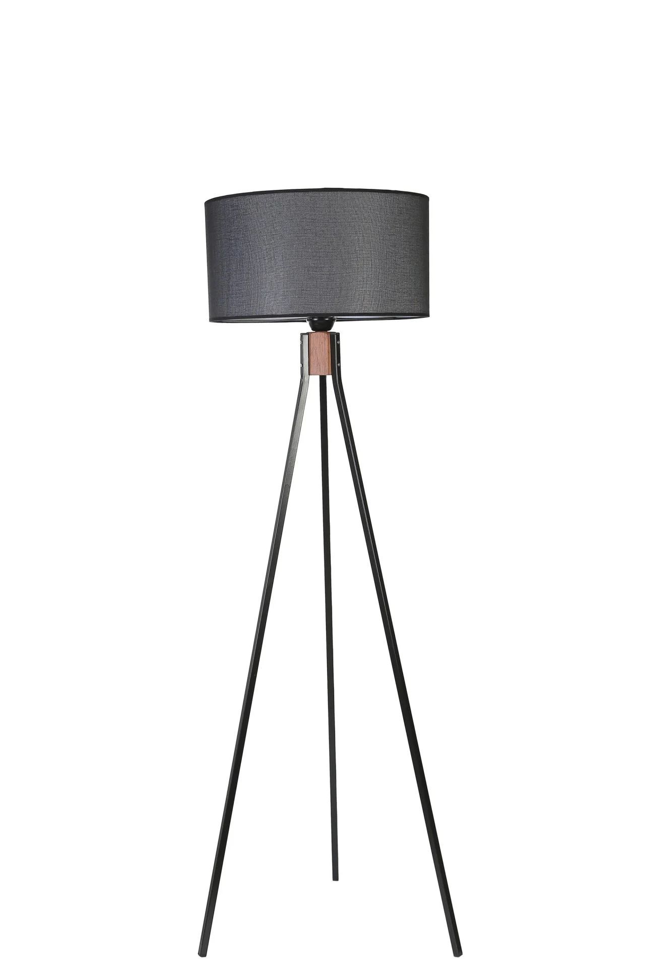 Fisco Tripod Siyah Silindir Hasır Siyah Abajurlu Lambader