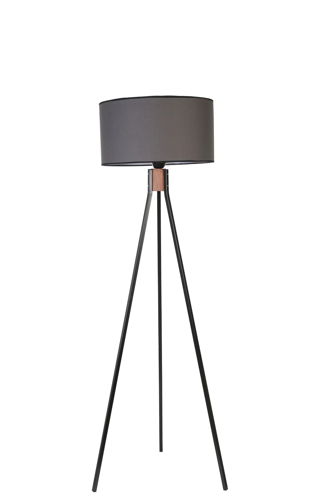 Fisco Tripod Siyah Silindir Koyu Gri Abajurlu Lambader