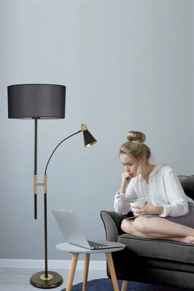 Forza Siyah Silindir Hasır Siyah Abajurlu Lambader