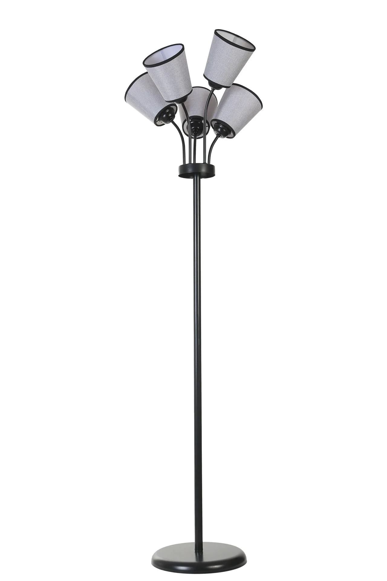 Güneş 5'li Siyah Hasır Gri Abajurlu Lambader