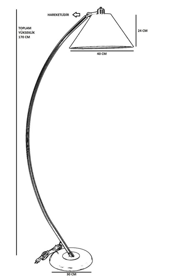 Hilal Siyah Açık Hasır Gri Abajurlu Lambader