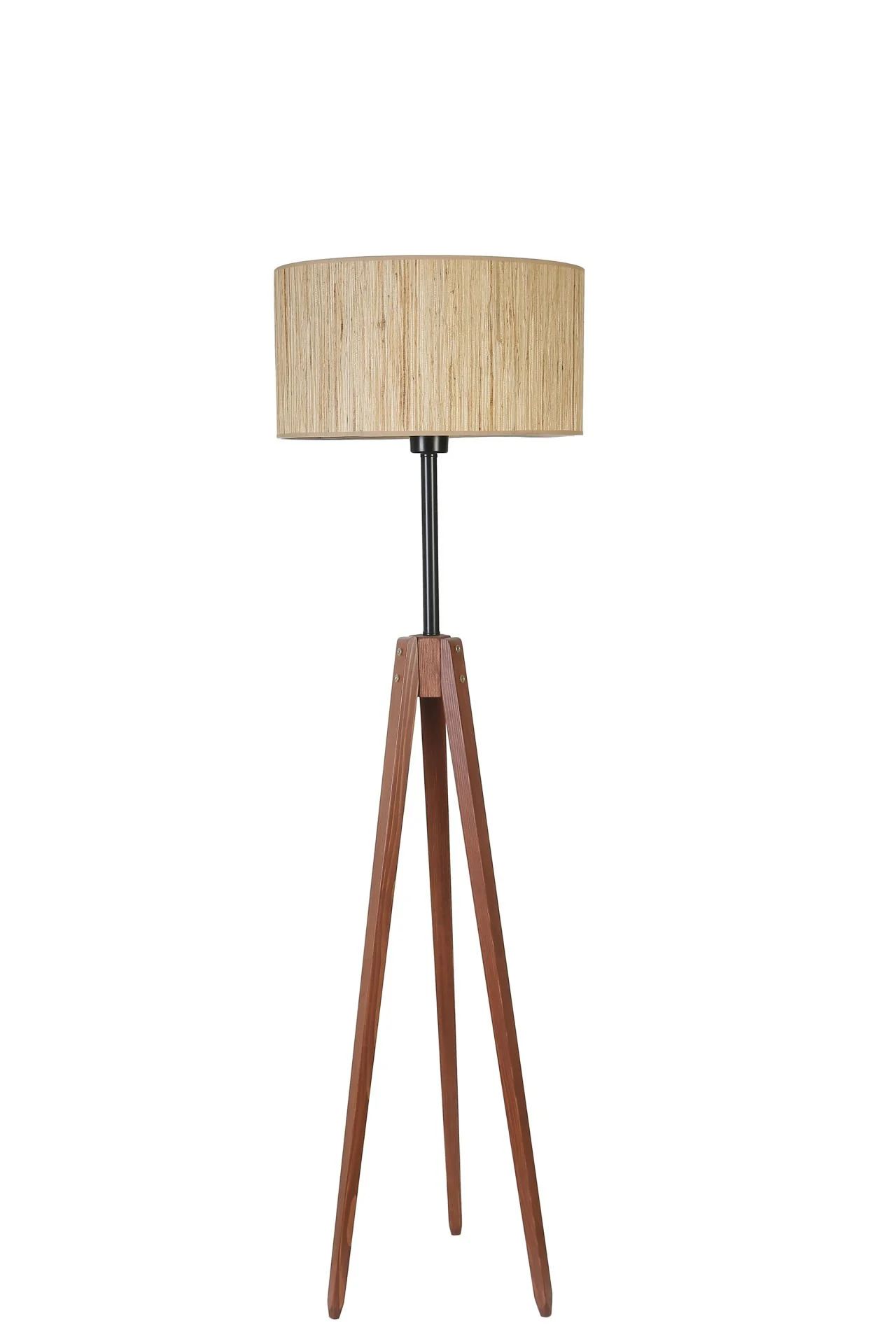 Kanarya Ceviz Silindir Bambu 010 Abajurlu Lambader