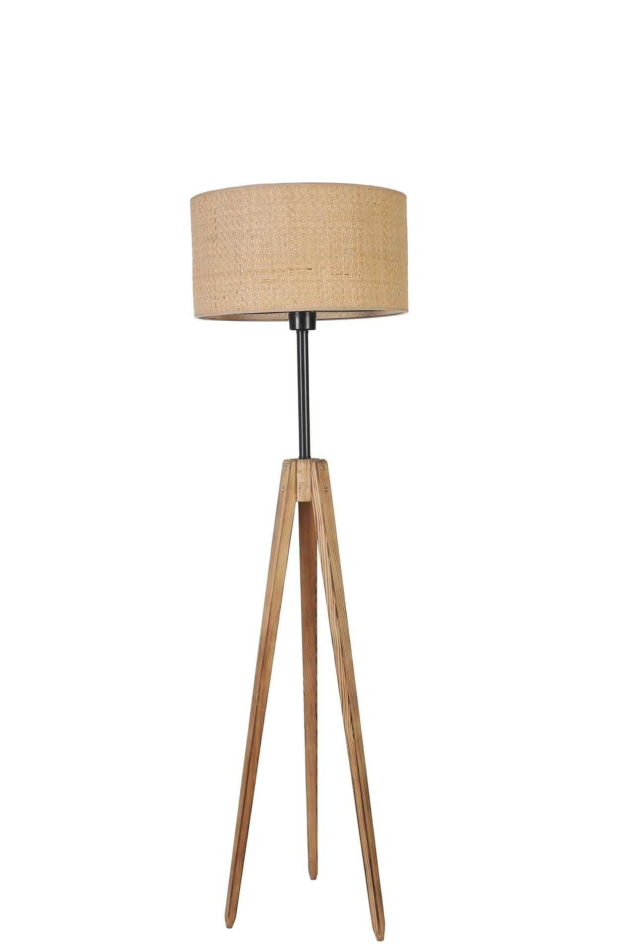 Kanarya Yanık Silindir Hasır Rattan Abajurlu Lambader