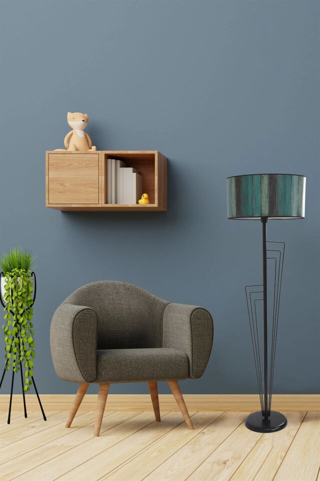 Kelebek Siyah Silindir Renkli Abajurlu Lambader