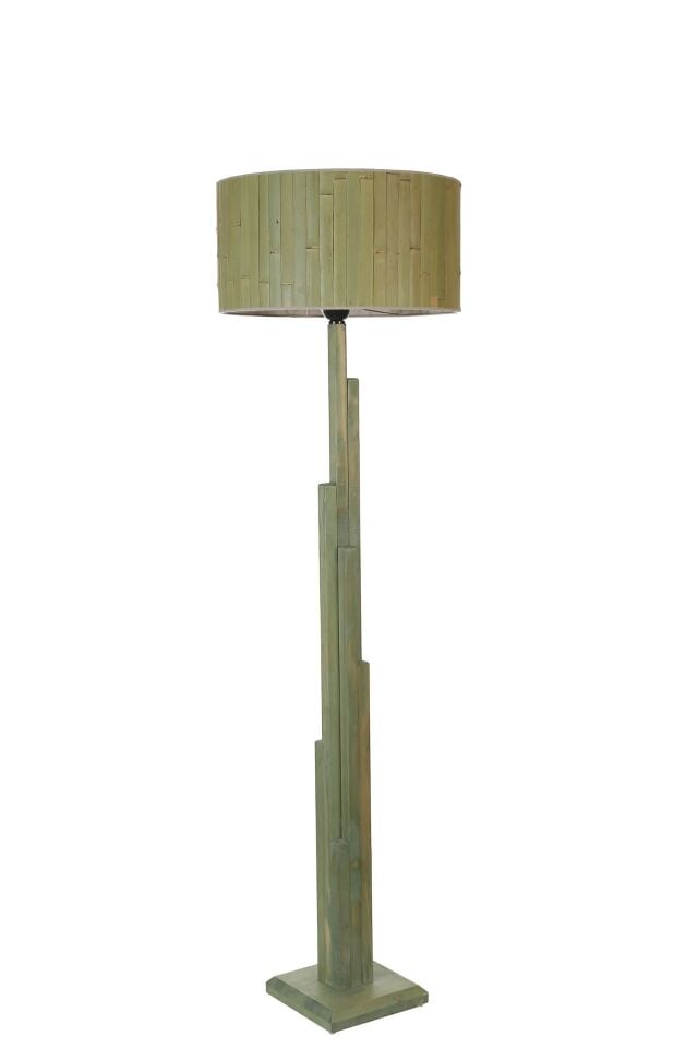 Kule Yeşil Silindir Bambu 03 Abajurlu Lambader