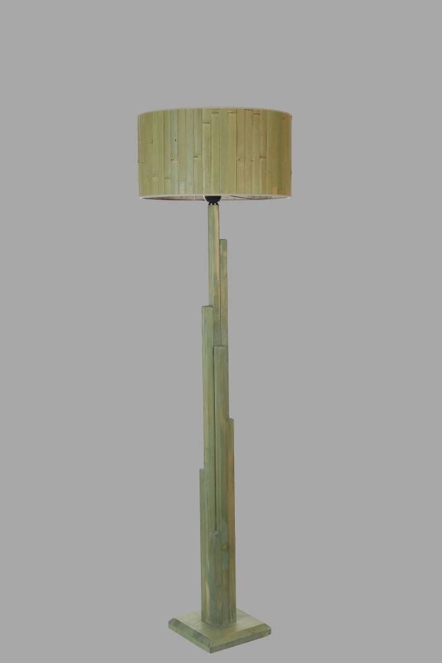 Kule Yeşil Silindir Bambu 03 Abajurlu Lambader