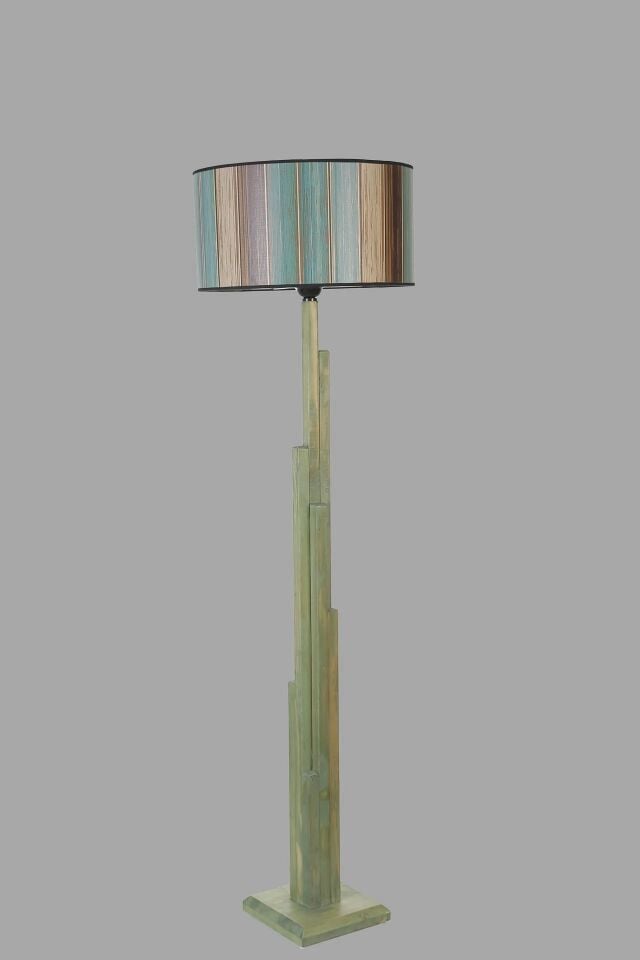 Kule Yeşil Silindir Renkli Abajurlu Lambader