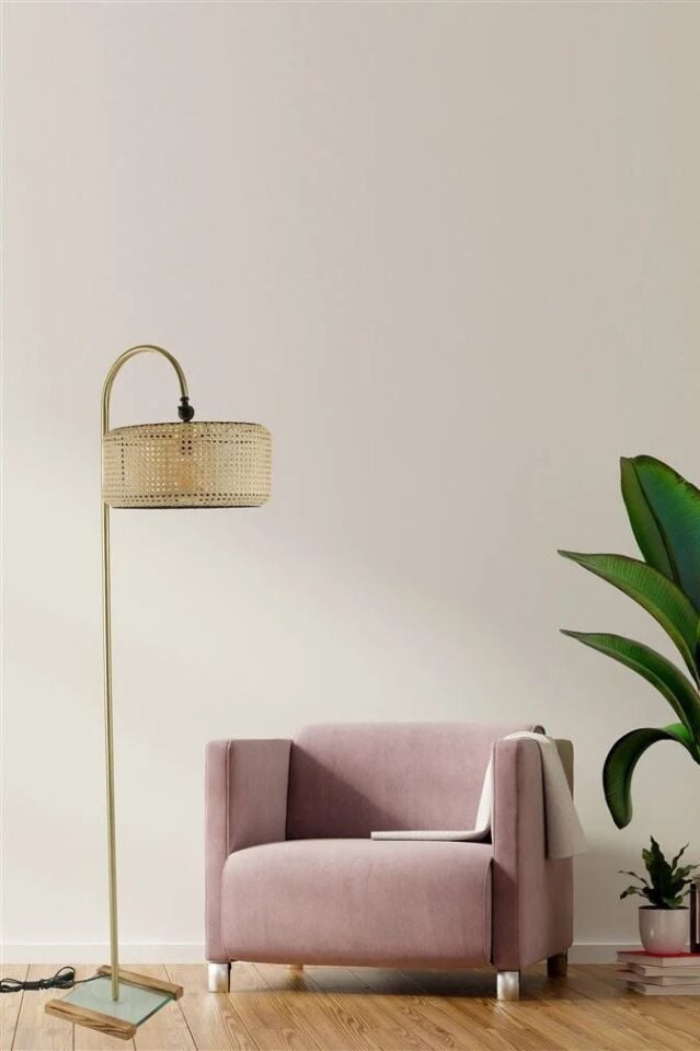 Kumru Eskitme Silindir Rattan Abajurlu Lambader