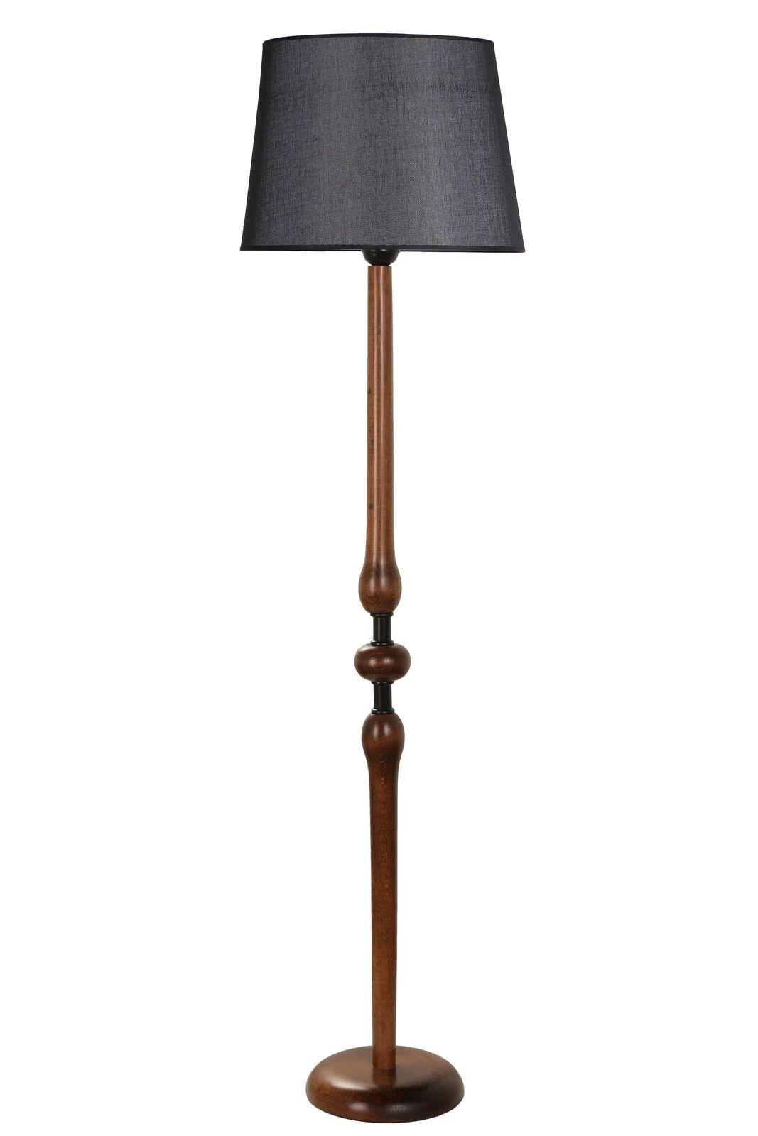 Mayıs Ceviz Piramit Siyah Hasır Abajurlu Lambader