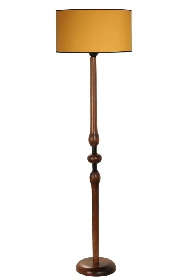 Mayıs Ceviz Silindir Hardal Abajurlu Lambader